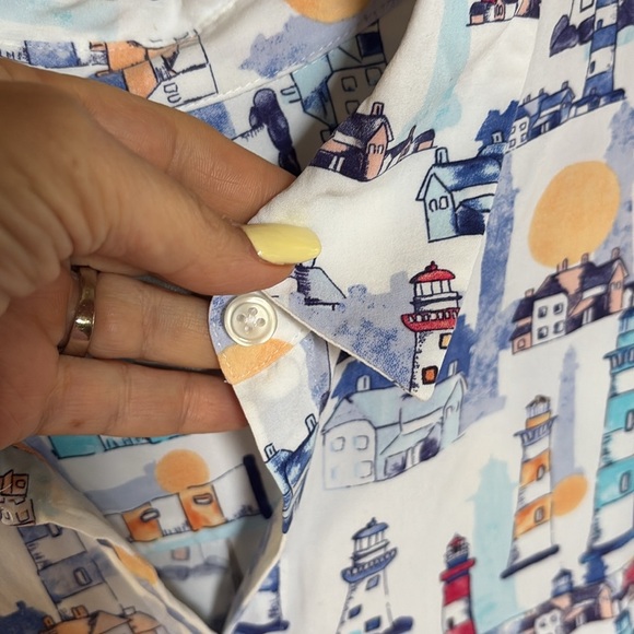 Chico's lighthouse motif button down modal blend shirt long sleeves pockets Lrg - Picture 4 of 14